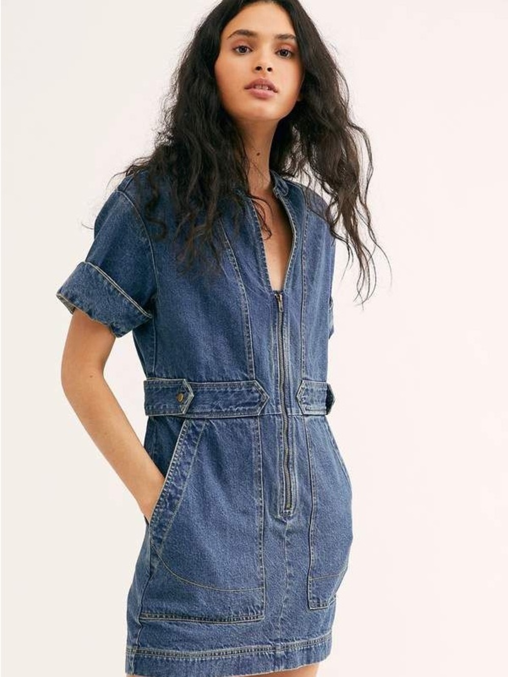 Free People Dream On Denim Mini Dress